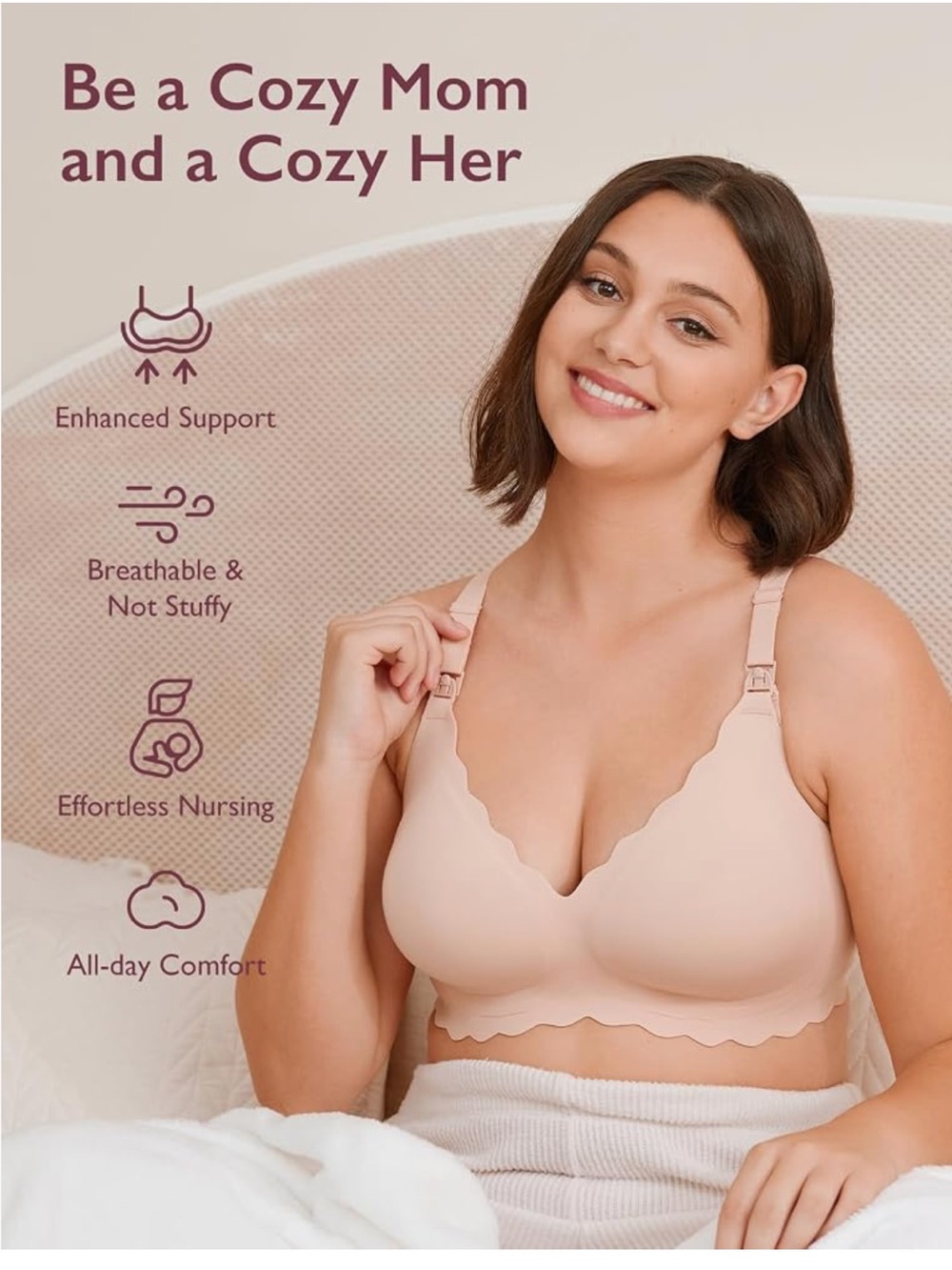 Momcozy Nursing Breastfeeding Bra Comfort Fit Scalloped Edge Nude